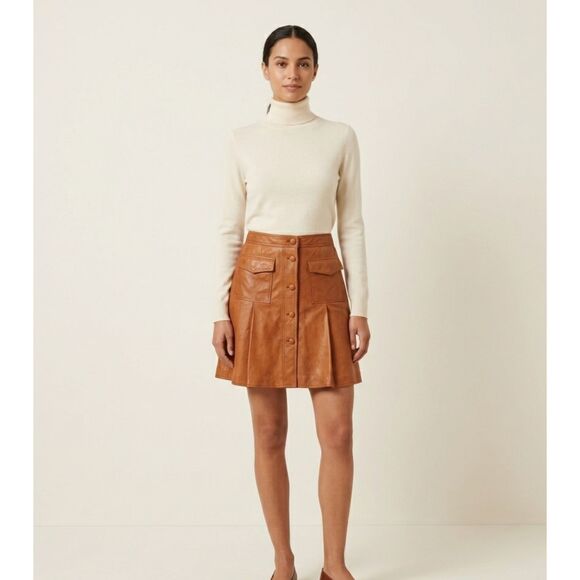 Bally Dresses & Skirts - Bally Lambskin Leather Flap Pocket Mini Skirt Tan Lined Old Money Italy Sz 8